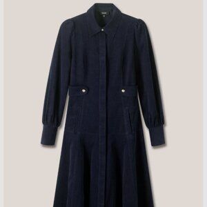 ME+EM Fluid Cord Gold Button Midi Shirt Dress Navy